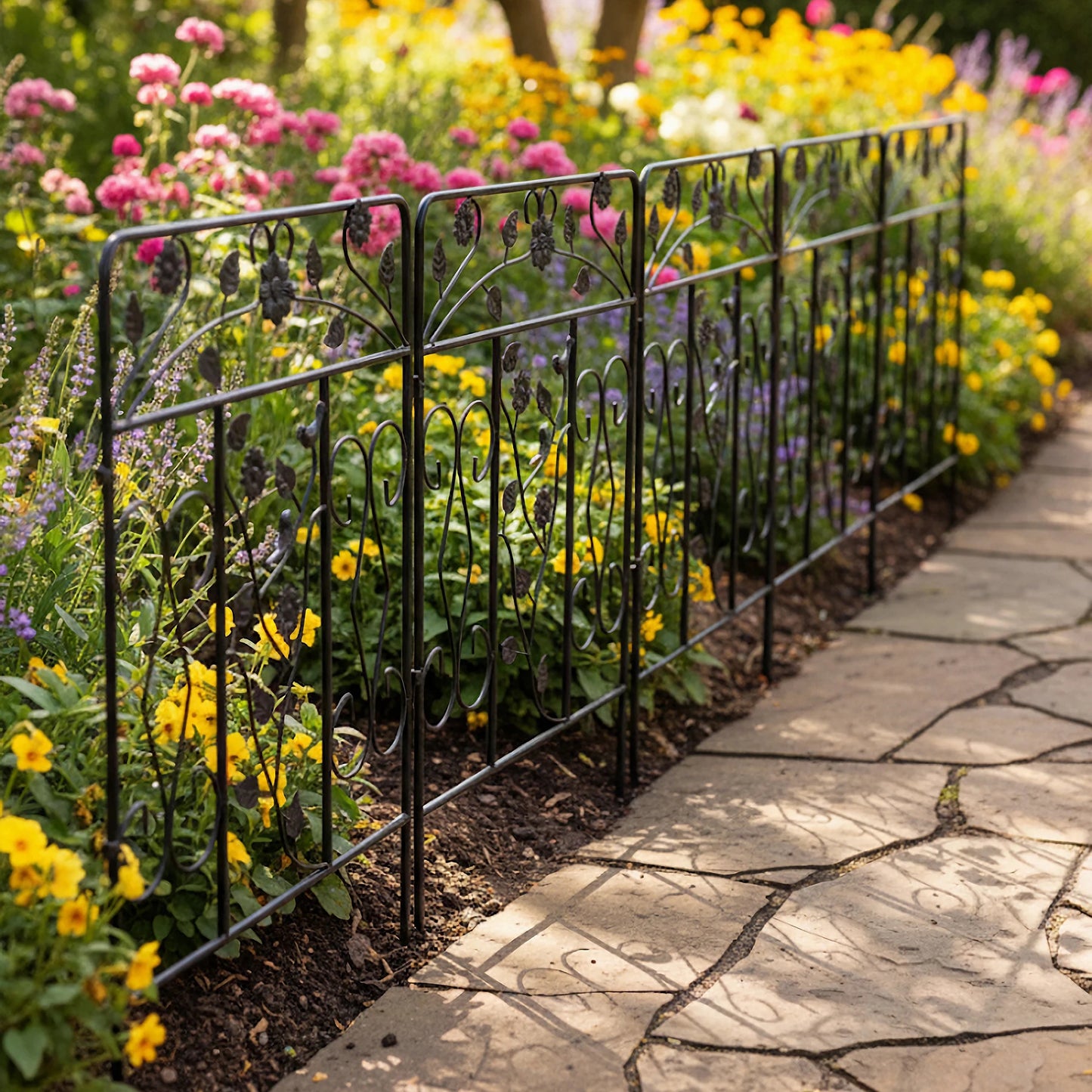 Decorative Metal Garden Fence 5 Panels 60x80cm No Dig Animal Barrier Fencing Rustproof Wire Border Temporary Dog  Fence Patio