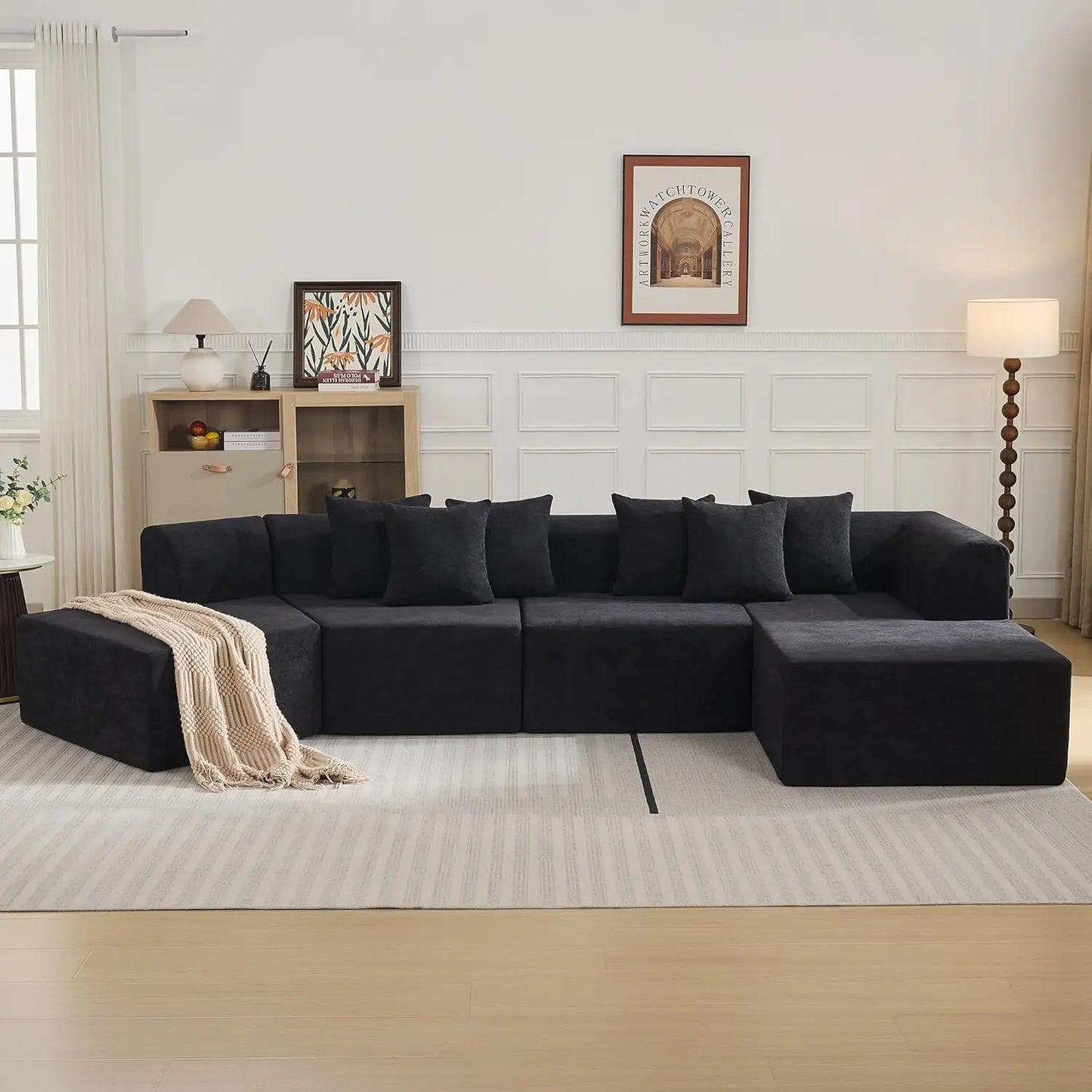 140''Oversized Curved Sectional, Boneless Couch with L-Shape Chaise