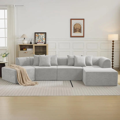 140''Oversized Curved Sectional, Boneless Couch with L-Shape Chaise