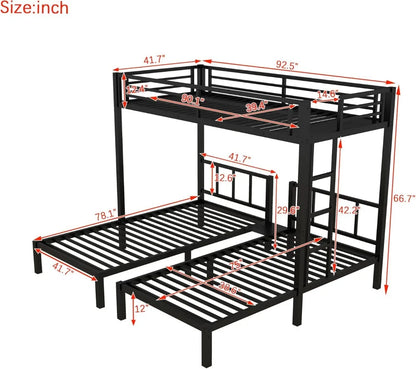 Twin Size Triple Bunk Beds, Heavy Duty Metal Frame with Safety Fence