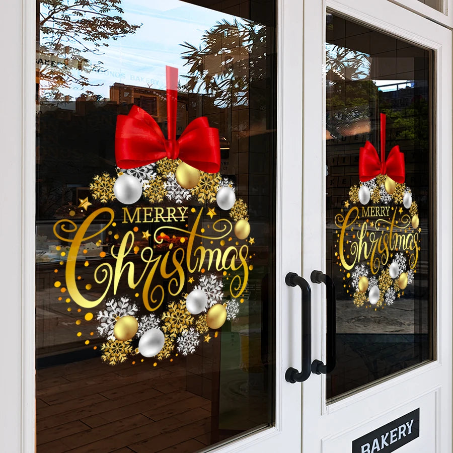 Merry Christmas Bow & Snowflake Window Sticker