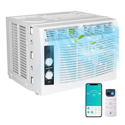 5000 BTU Window AC Unit with Remote - Cools Rooms 150 Sq.Ft, Low-Noise & Energy Saver Air Conditioner for Bedroom, Office, Dorm