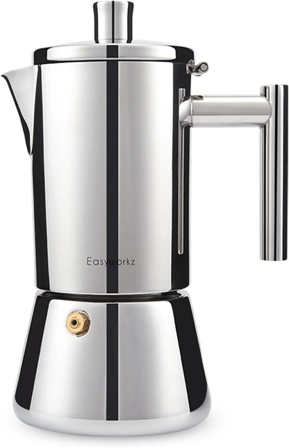Easyworkz Diego Stovetop Espresso Maker Stainless Steel Italian Coffee Machine Maker 4Cup 6.8 oz Induction Moka Pot