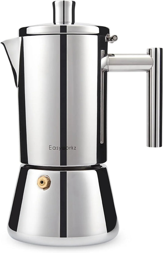 Easyworkz Diego Stovetop Espresso Maker Stainless Steel Italian Coffee Machine Maker 4Cup 6.8 oz Induction Moka Pot