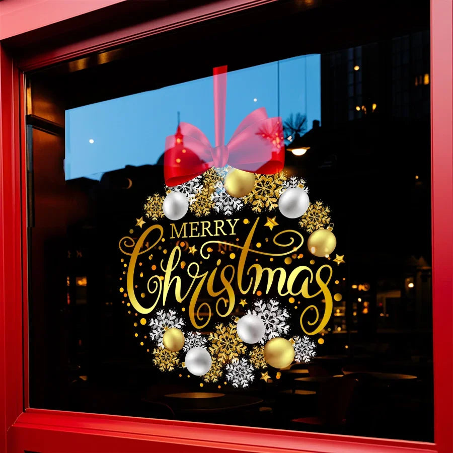 Merry Christmas Bow & Snowflake Window Sticker