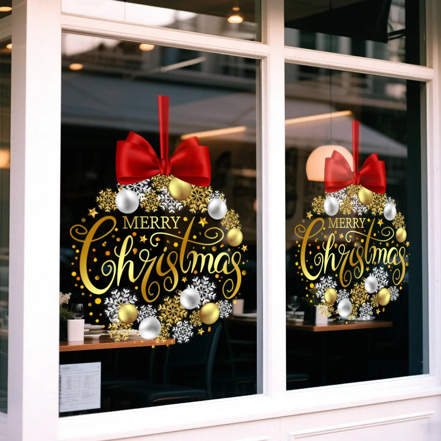Merry Christmas Bow & Snowflake Window Sticker