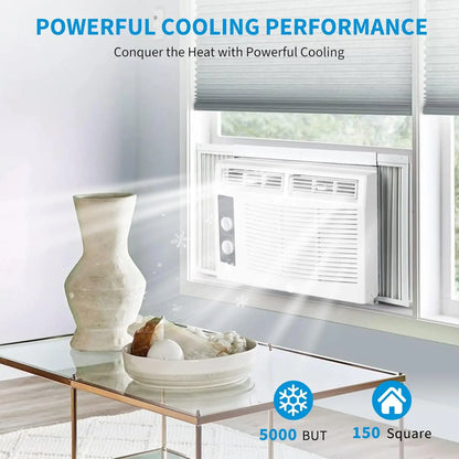 5000 BTU Window AC Unit with Remote - Cools Rooms 150 Sq.Ft, Low-Noise & Energy Saver Air Conditioner for Bedroom, Office, Dorm
