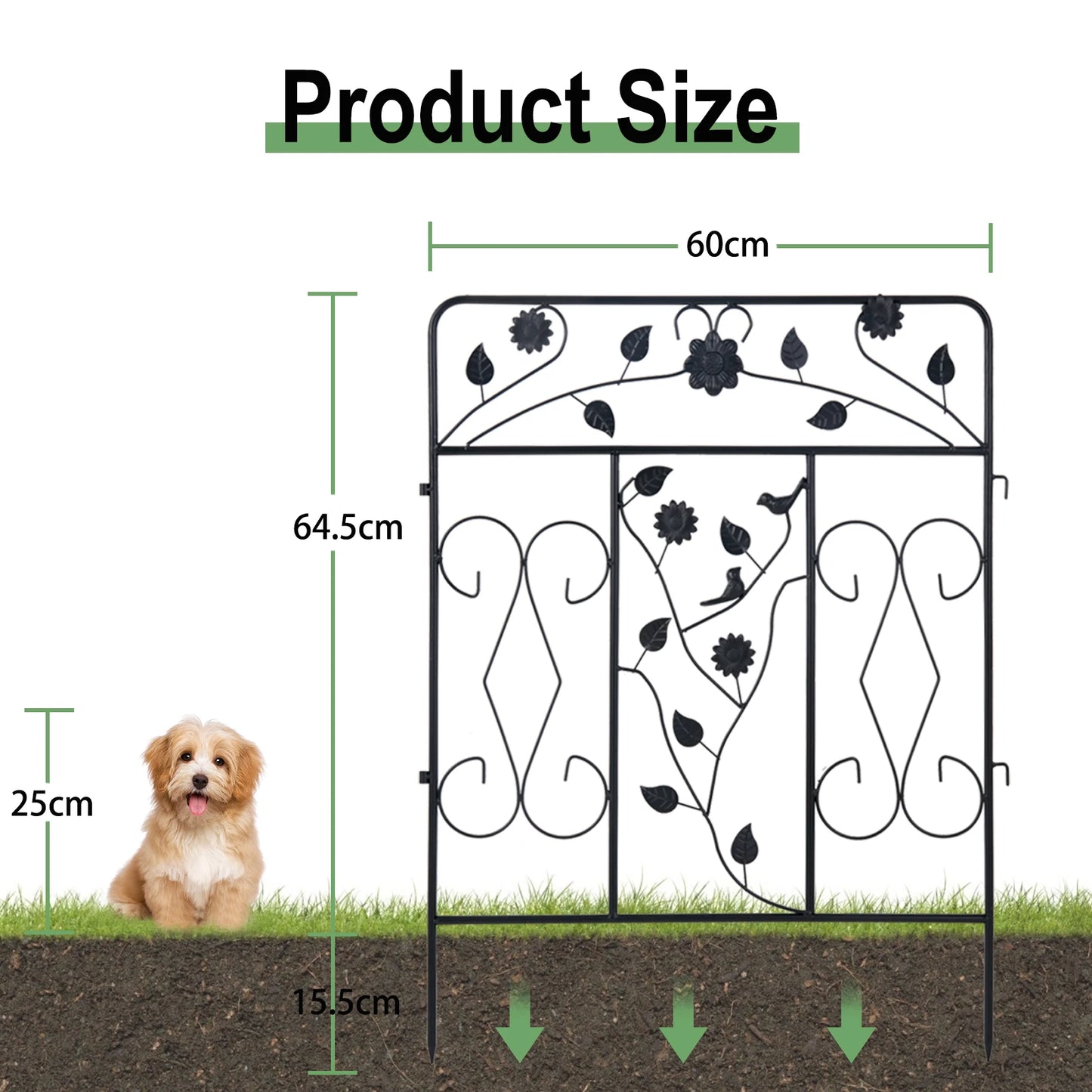 Decorative Metal Garden Fence 5 Panels 60x80cm No Dig Animal Barrier Fencing Rustproof Wire Border Temporary Dog  Fence Patio