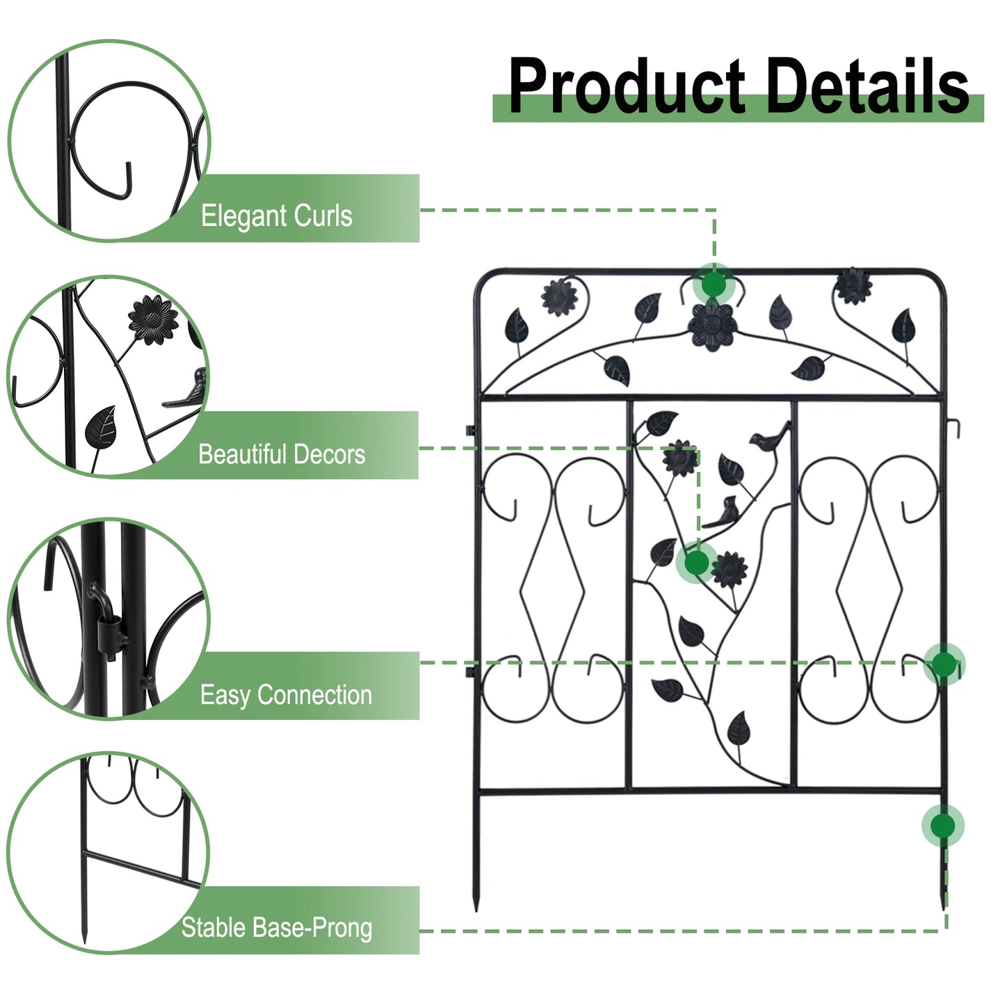 Decorative Metal Garden Fence 5 Panels 60x80cm No Dig Animal Barrier Fencing Rustproof Wire Border Temporary Dog  Fence Patio