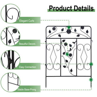 Decorative Metal Garden Fence 5 Panels 60x80cm No Dig Animal Barrier Fencing Rustproof Wire Border Temporary Dog  Fence Patio