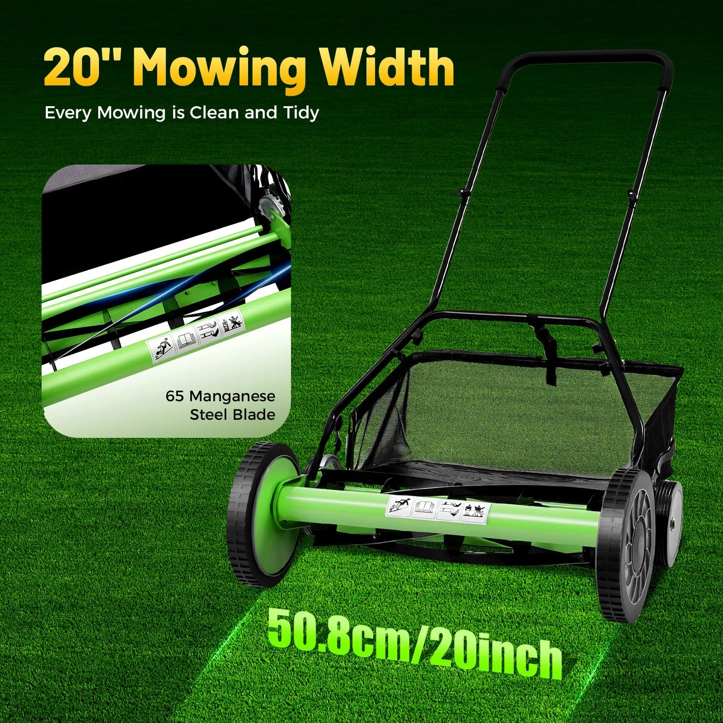 Walk-Behind Lawn Mower with 65 Manganese Steel Blades