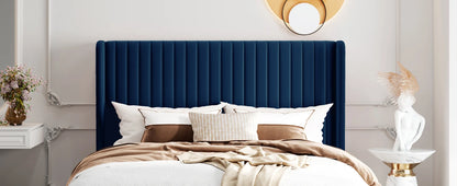 HOOMIC Velvet Upholstered Bed Frame, Vertical Channel Tufted Wingback Headboard, Wooden Slats Support Allewie