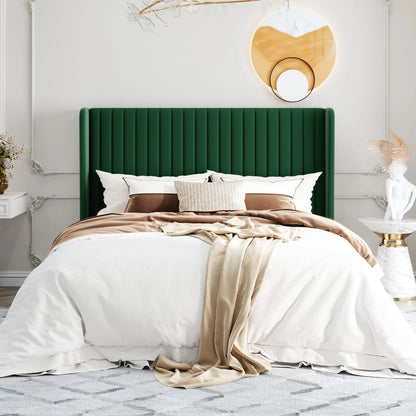 HOOMIC Velvet Upholstered Bed Frame, Vertical Channel Tufted Wingback Headboard, Wooden Slats Support Allewie