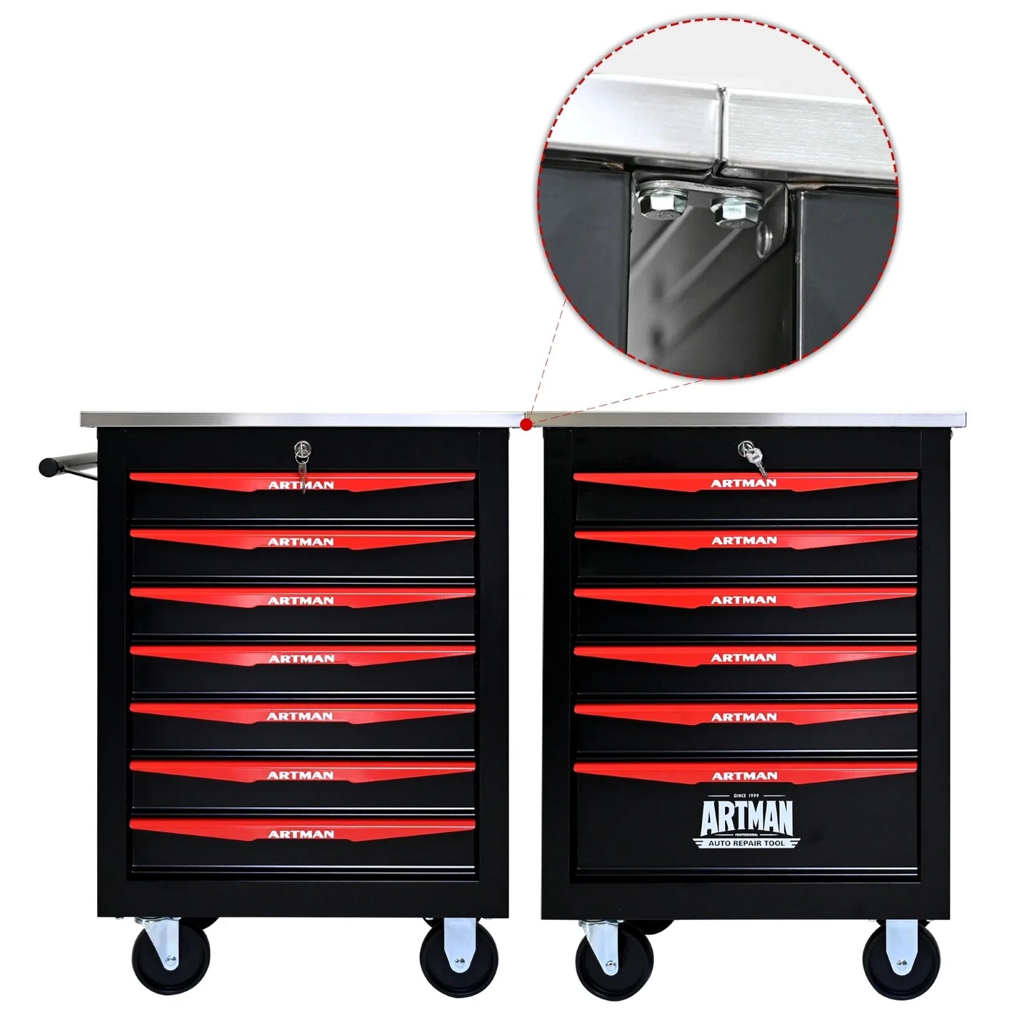 7 Drawer Rolling Tool Box Hardware Storage Tool Cabinet, Heavy Duty Steel Metal Cart, Lockable, Shop Garage NEW,black and orange