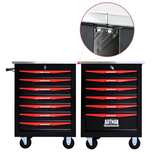 7 Drawer Rolling Tool Box Hardware Storage Tool Cabinet, Heavy Duty Steel Metal Cart, Lockable, Shop Garage NEW,black and orange