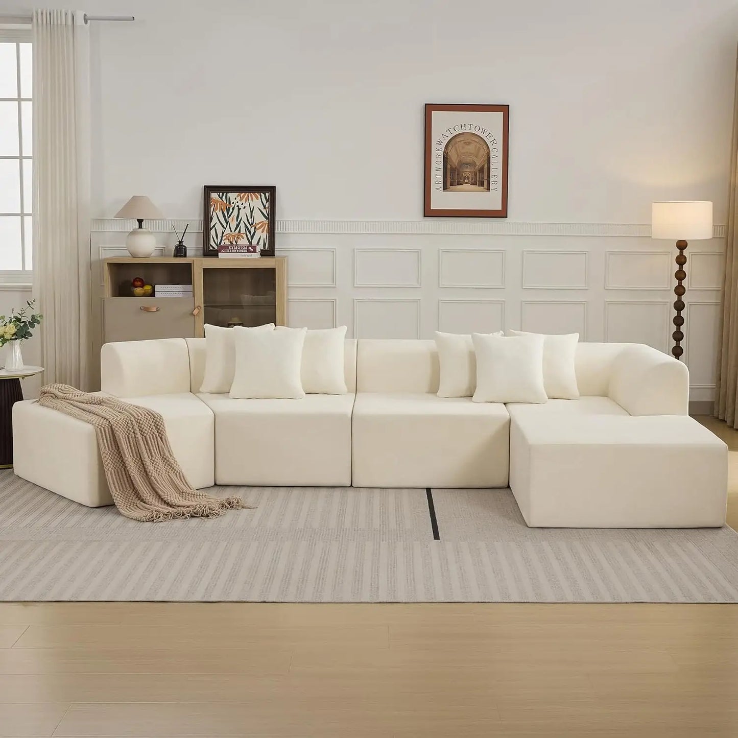 140''Oversized Curved Sectional, Boneless Couch with L-Shape Chaise