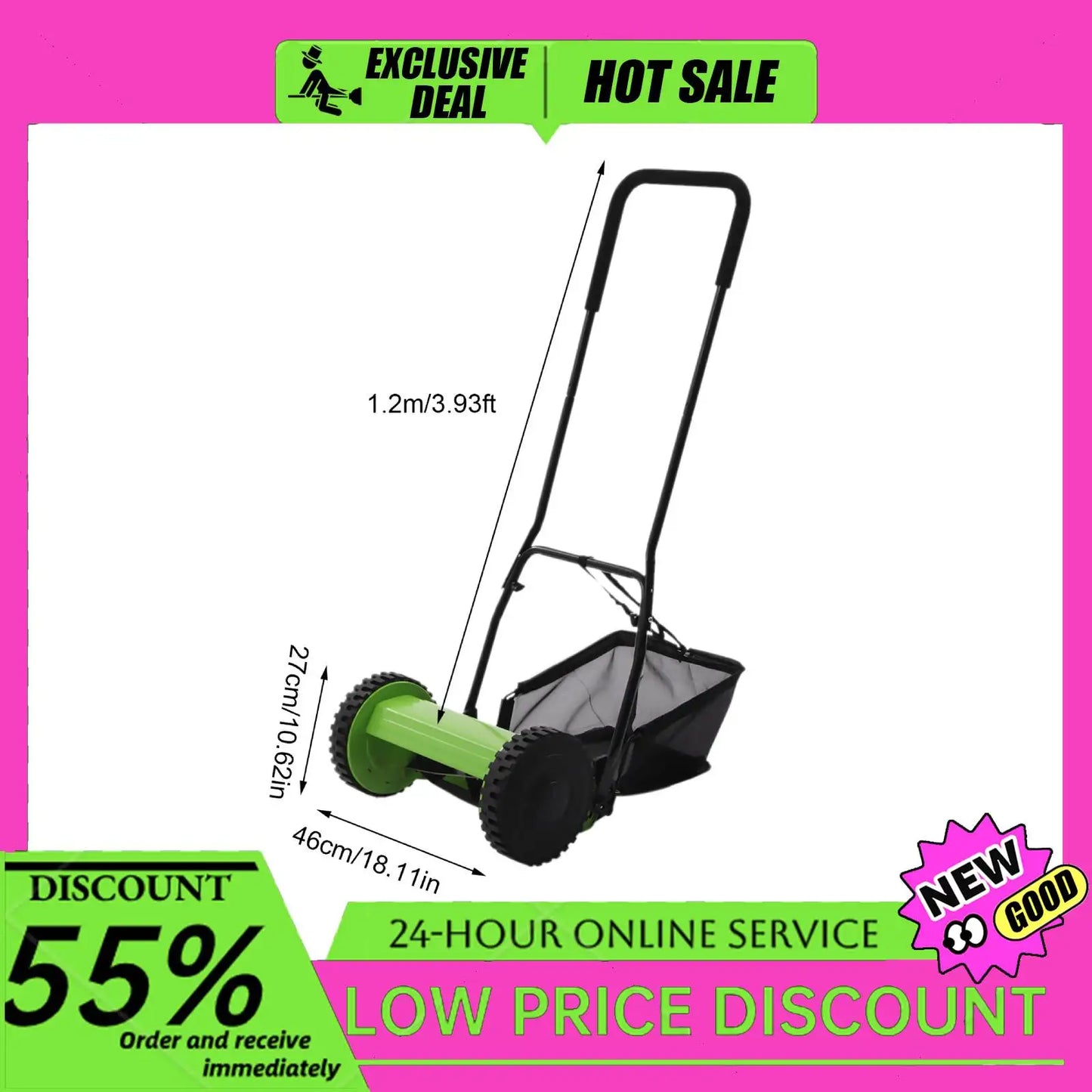 Lawn Mower 12 Inch 5-Blade Manual Push Reel