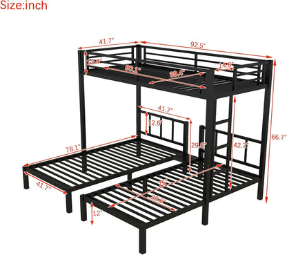 Twin Size Triple Bunk Beds, Heavy Duty Metal Frame with Safety Fence