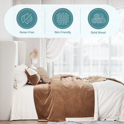 HOOMIC Velvet Upholstered Bed Frame, Vertical Channel Tufted Wingback Headboard, Wooden Slats Support Allewie