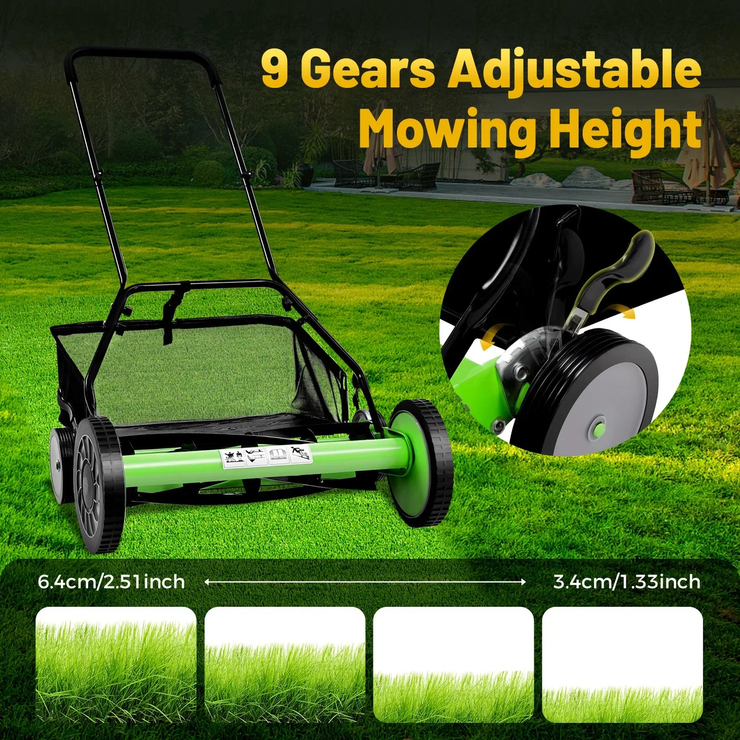 Walk-Behind Lawn Mower with 65 Manganese Steel Blades