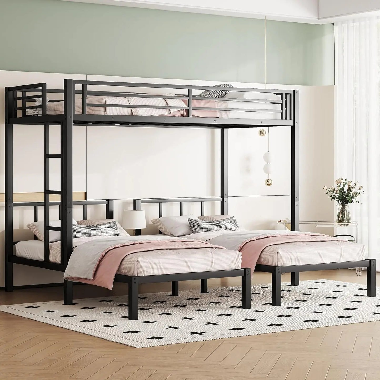Twin Size Triple Bunk Beds, Heavy Duty Metal Frame with Safety Fence