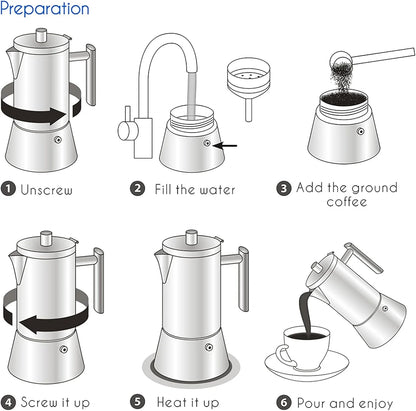 Easyworkz Diego Stovetop Espresso Maker Stainless Steel Italian Coffee Machine Maker 4Cup 6.8 oz Induction Moka Pot