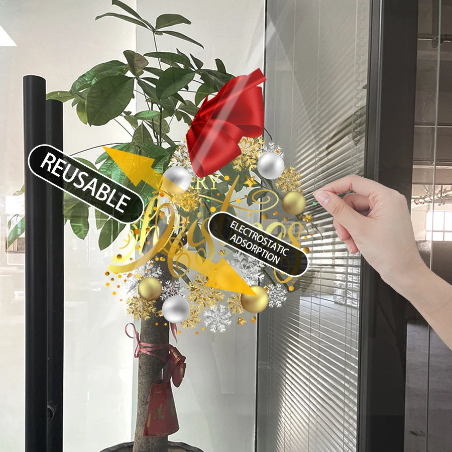 Merry Christmas Bow & Snowflake Window Sticker