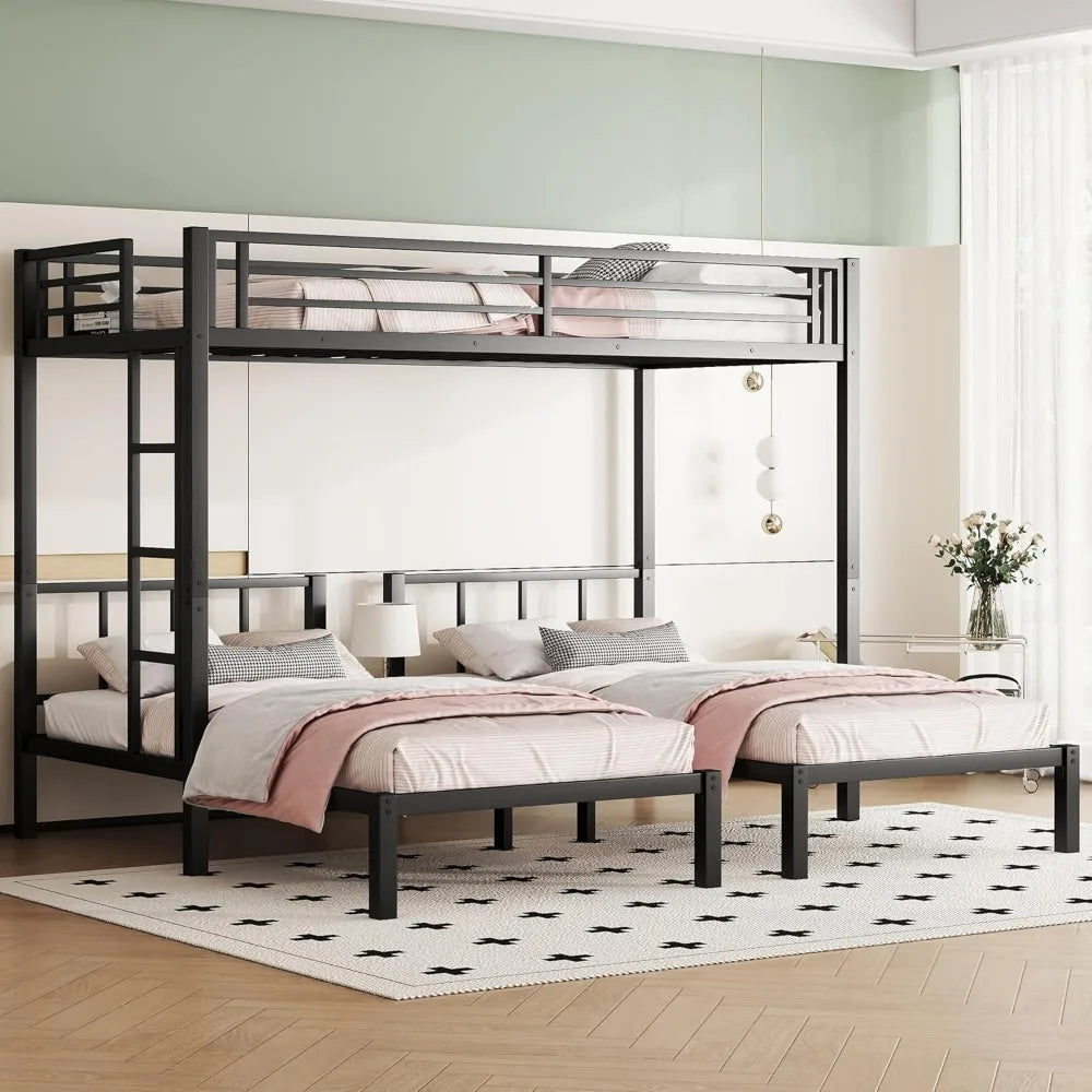 Twin Size Triple Bunk Beds, Heavy Duty Metal Frame with Safety Fence